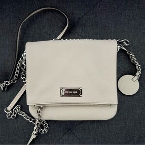 Michael Kors Cream Pebbled Leather Crossbody with Silver Hardware